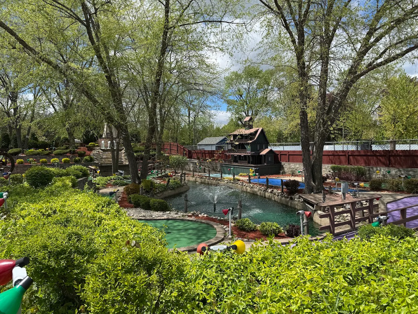 Fountain pond with tree house feature